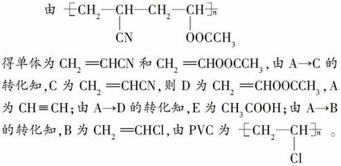 近年来.由于石油价格不断上涨.以煤为原料制备一些化工产品的前景又被看好.下图是以煤为原料生产聚氯乙烯(PVC)和人造羊毛的合成路线. (1)写出反应类型:反应① .反应② . (2)写出结构简式PVC .C . (3)写出A→D的化学反应方程式 . (4)写出D与NaOH溶液共热时发生的化学反应方程式 . 题目和参考答案